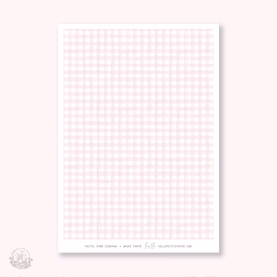 Hello Petite Paper Washi Sticker - Gingham Pastel Pink