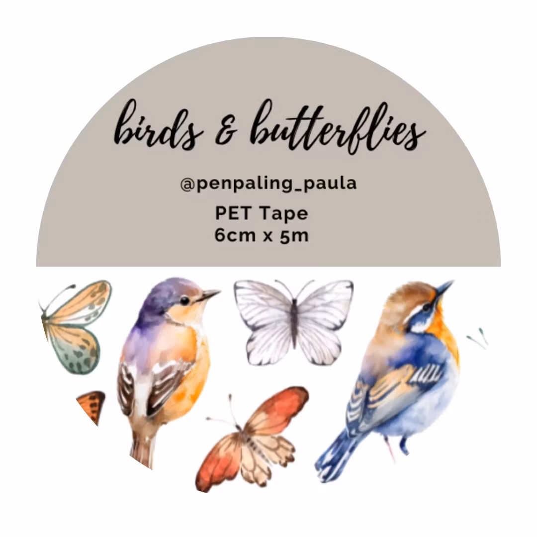 Penpaling Paula PET Tape (Pre-Cut) - Birds and Butterflies 60 mm
