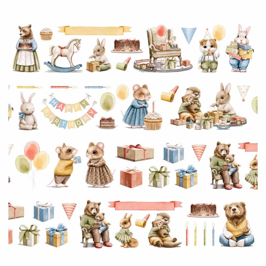 Penpaling Paula PET Tape (Pre-Cut) - Birthday Animals 60 mm