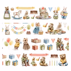 Penpaling Paula PET Tape (Pre-Cut) - Birthday Animals 60 mm