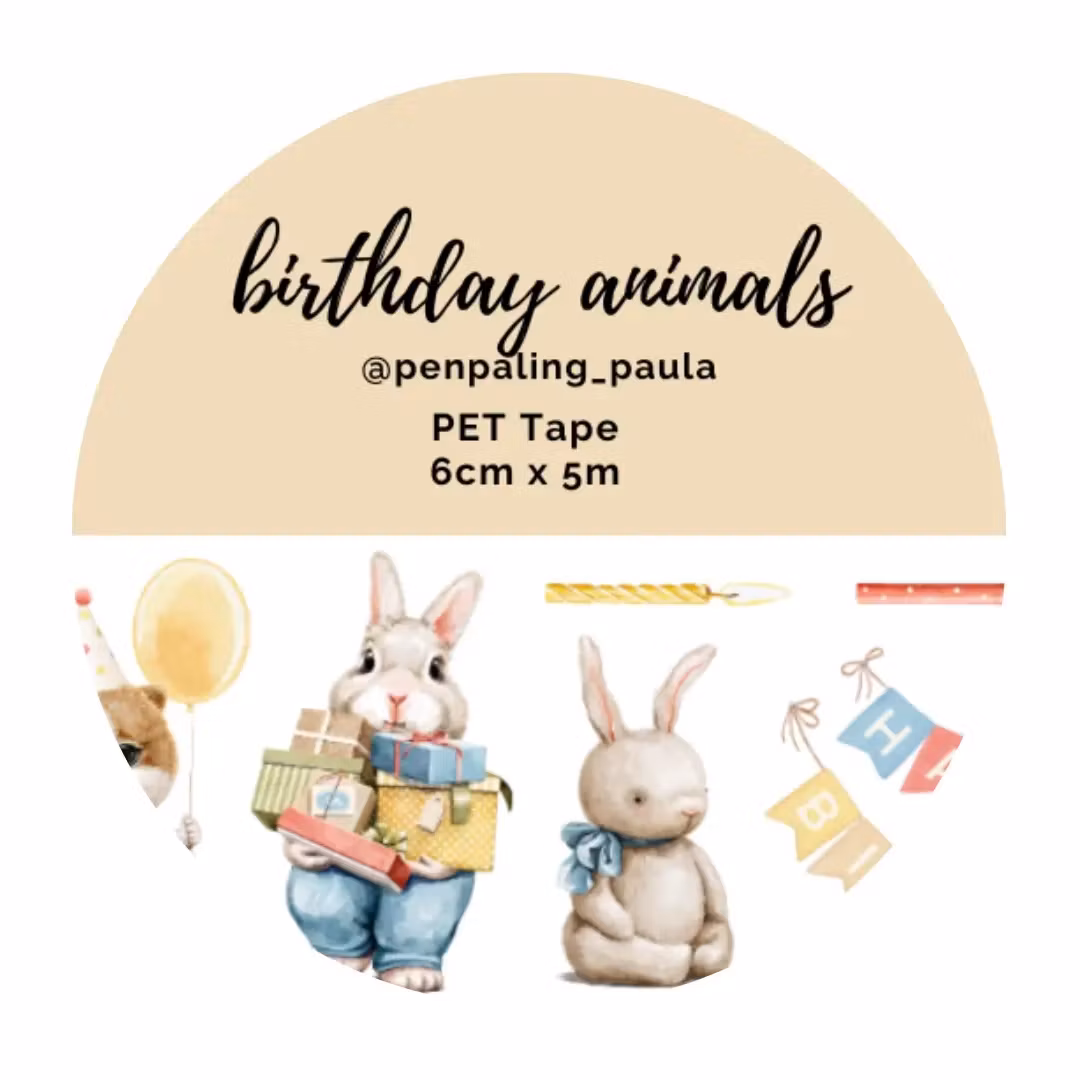 Penpaling Paula PET Tape (Pre-Cut) - Birthday Animals 60 mm