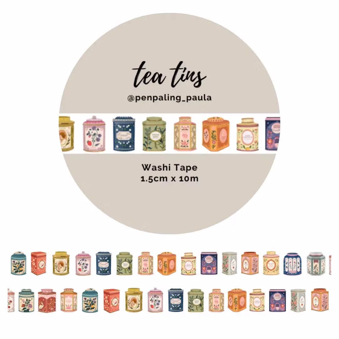 Washi Tape Penpaling Paula - Tea Tins 15 mm