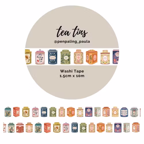 Washi Tape Penpaling Paula - Tea Tins 15 mm