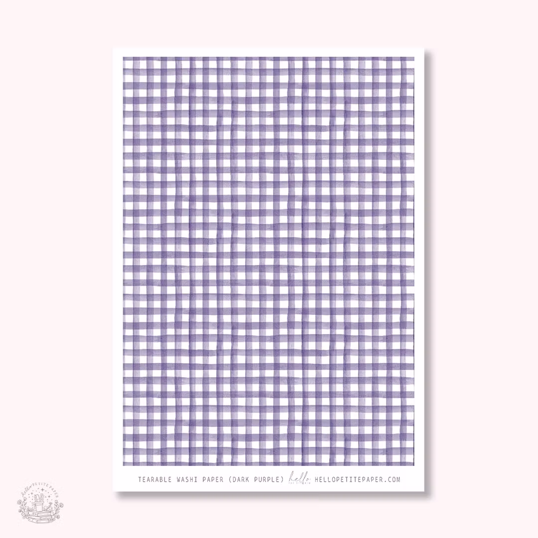 Hello Petite Paper Washi Sticker - Gingham Dark Purple