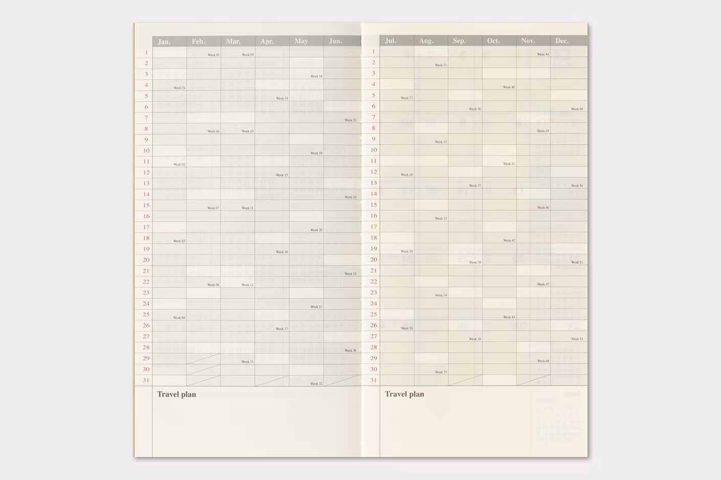 2027 Diary Refill (Monthly) - Regular Size // Traveler's Notebook