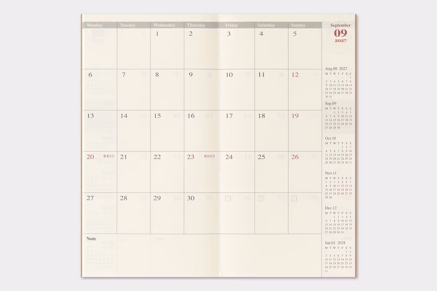 2027 Diary Refill (Monthly) - Regular Size // Traveler's Notebook