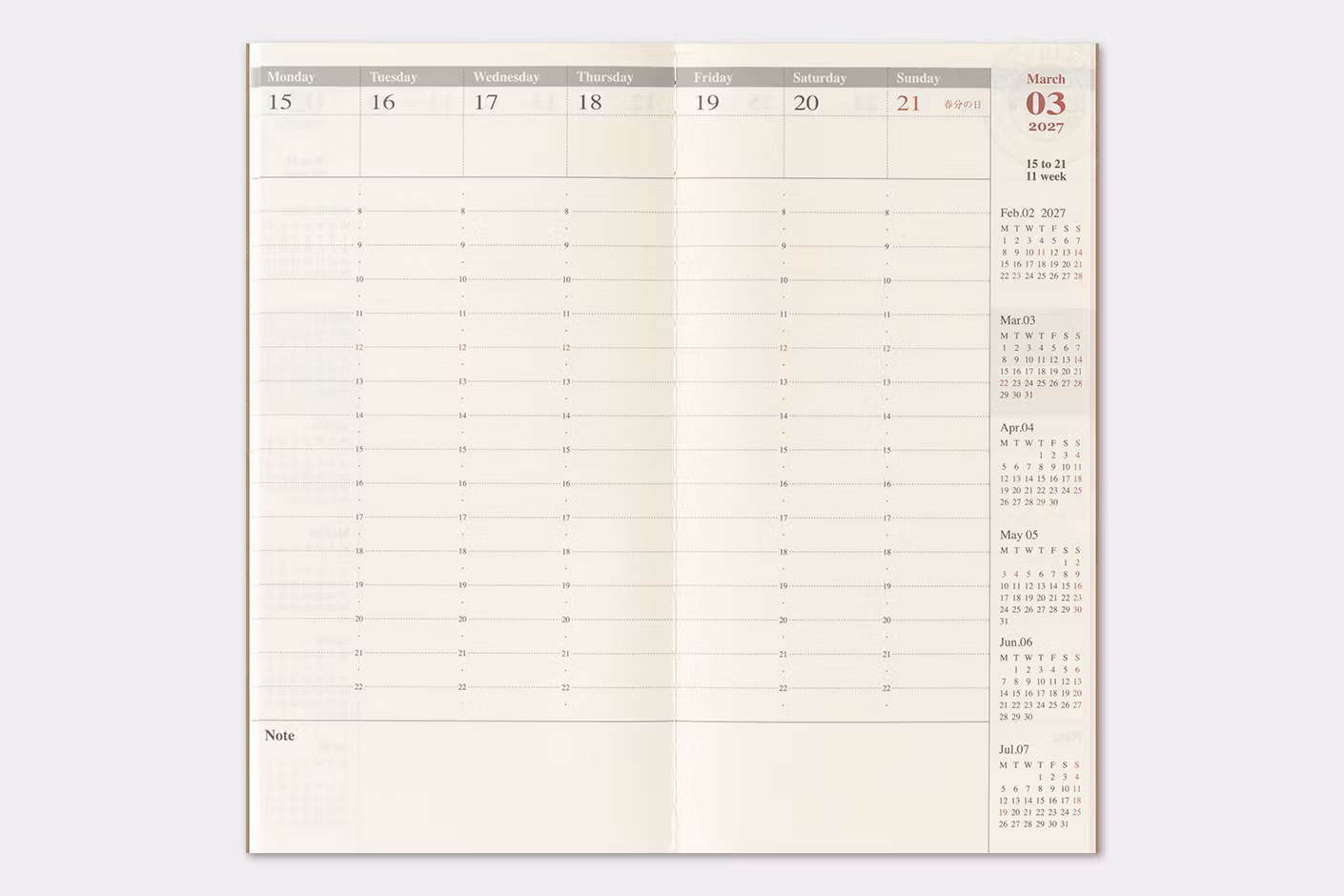 2027 Diary Refill (Weekly Vertical) - Regular Size // Traveler's Notebook