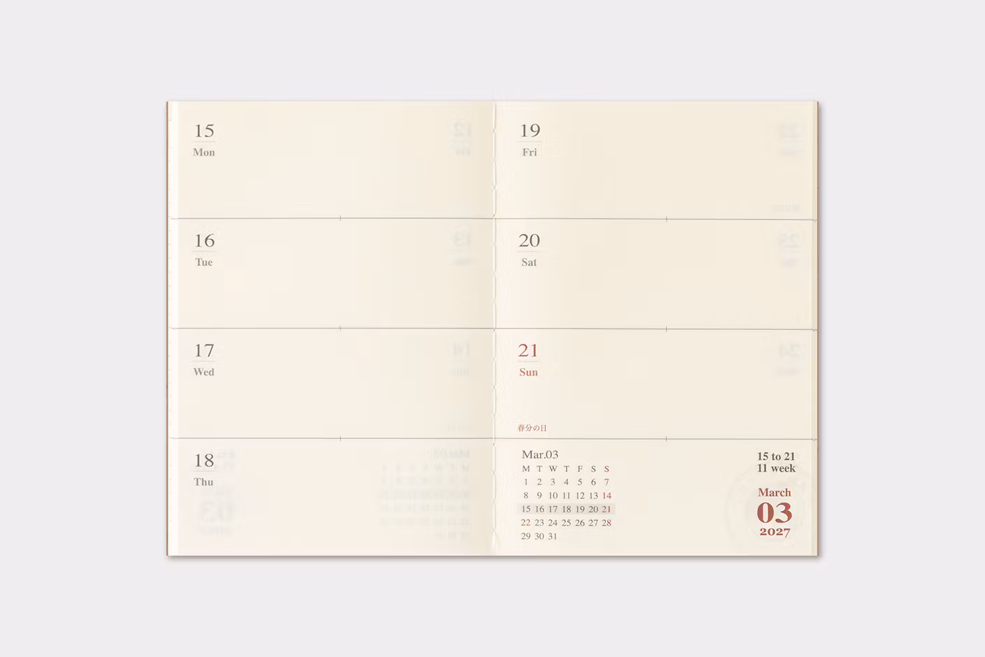 2027 Diary Refill (Weekly) - Passport Size // Traveler's Notebook