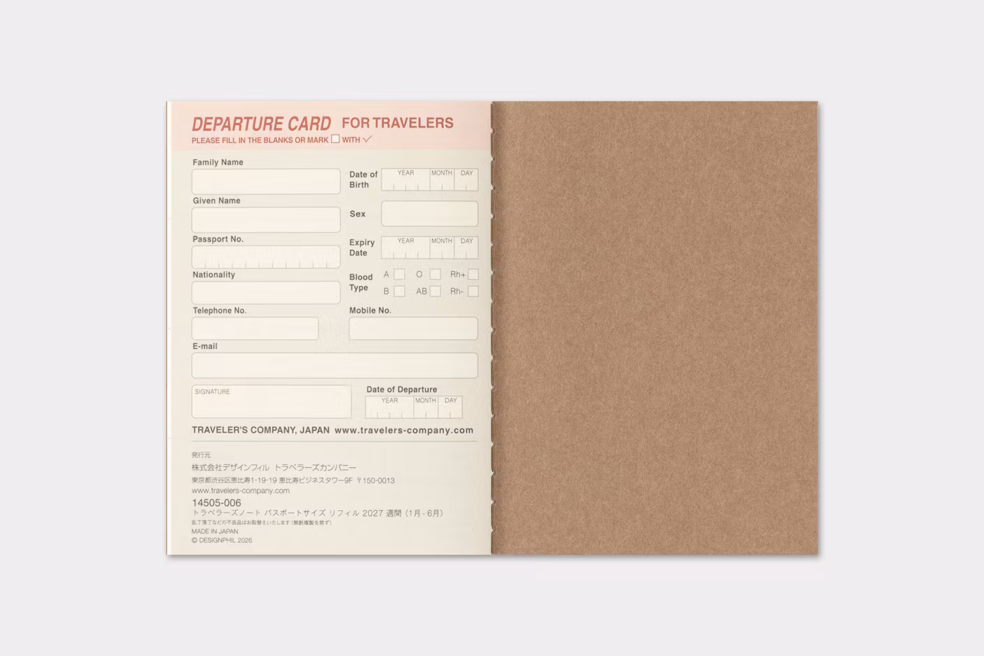 2027 Diary Refill (Weekly) - Passport Size // Traveler's Notebook