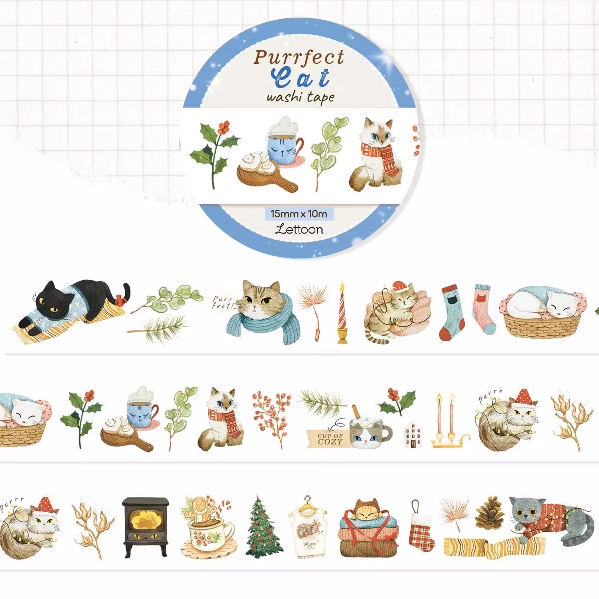 Washi tape Lettoon - Purrfect Cat 15 mm
