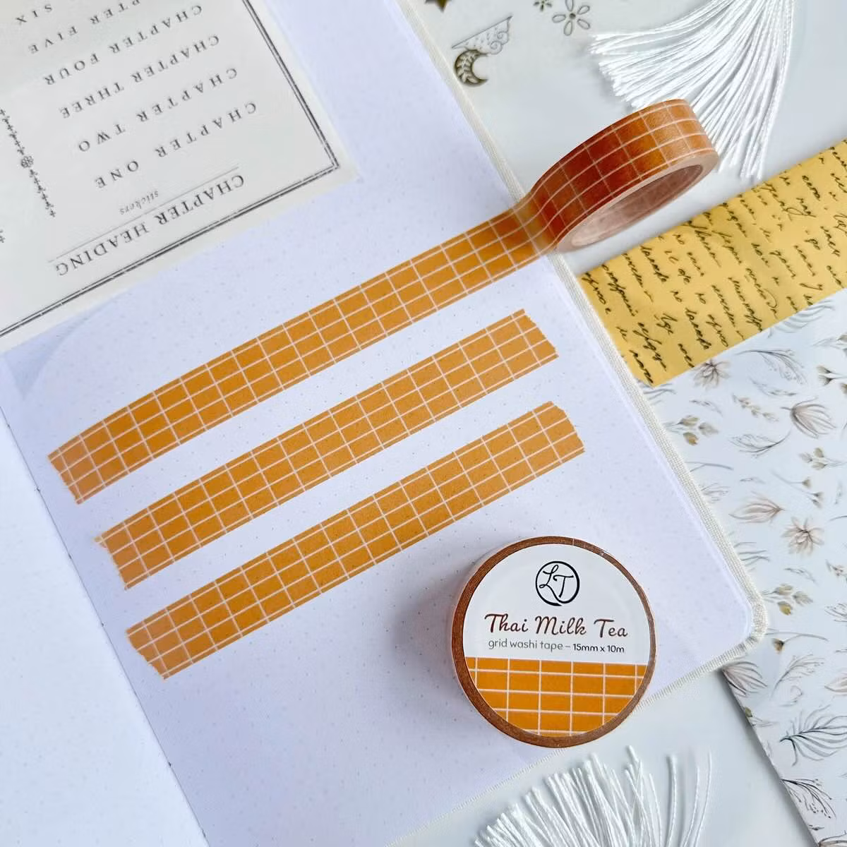 Washi tape Lettoon - Thai Milk Tea Grid 15 mm