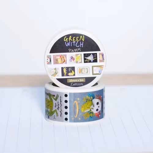 Washi tape Lettoon - Green Witch Stamps 25 mm