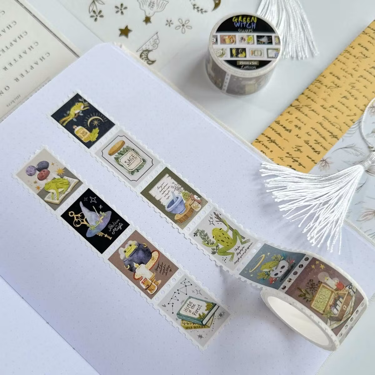 Washi tape Lettoon - Green Witch Stamps 25 mm