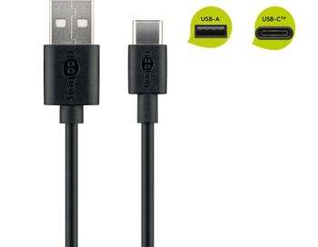 Goobay USB 2.0 - Cable USB Type-C 1m Negro para Iluminación Solar