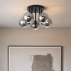 Moderne plafondlamp Amora zwart met rookglas 5-lichts