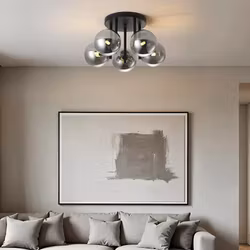 Moderne plafondlamp Amora zwart met rookglas 5-lichts