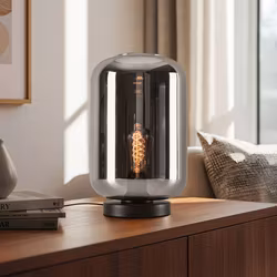 Modern bordslampa i glas svart med rökglas – Solo