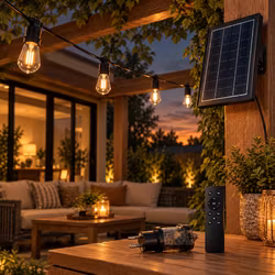 LY Sweden Hybrid Ljusslinga E27 10-20 m med 20-40 LED-lampor – Solenergi & 230V - IP65