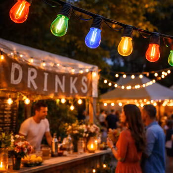 Party lichtslinger voor buiten, ronde kabel 5 - 100m met vervangbare LED-lampen in 5 verschillende kleuren