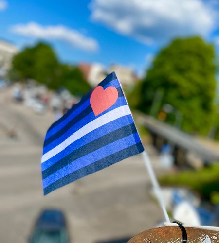 Liten flagga på pinne 21 x 14 cm LÄDER