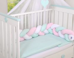 Spjälsängsskydd flätad Vit-Rosa-Mint