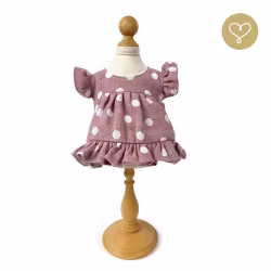 Lullu Dolls, linneklänning med stora vita prickar, rosa