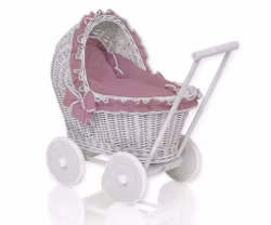 Flätad dockvagn, grå och pastel lila