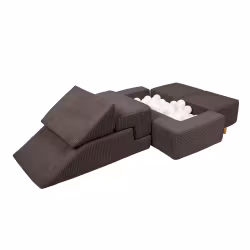 Meow barnsoffa och lekplats aesthetic med 100 bollar brun