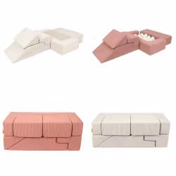 Meow barnsoffa och lekplats aesthetic med 100 bollar khaki