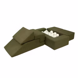 Meow barnsoffa och lekplats aesthetic med 100 bollar khaki