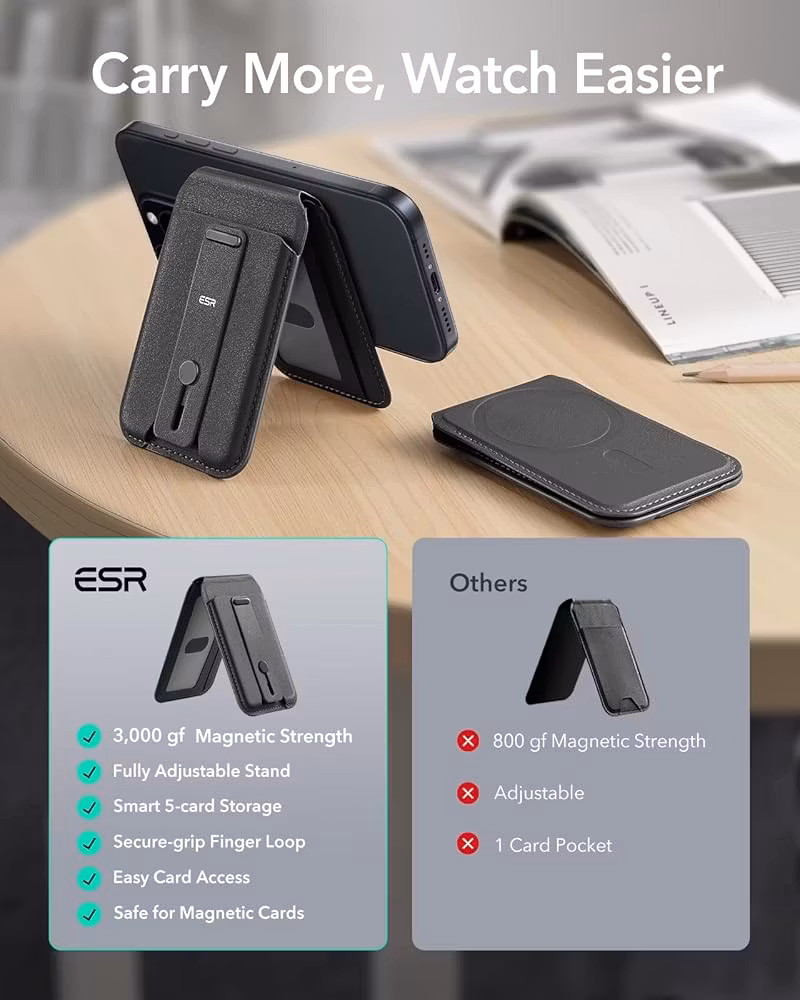 Black - ESR Grip Wallet Stand • MagSafe Plånbok