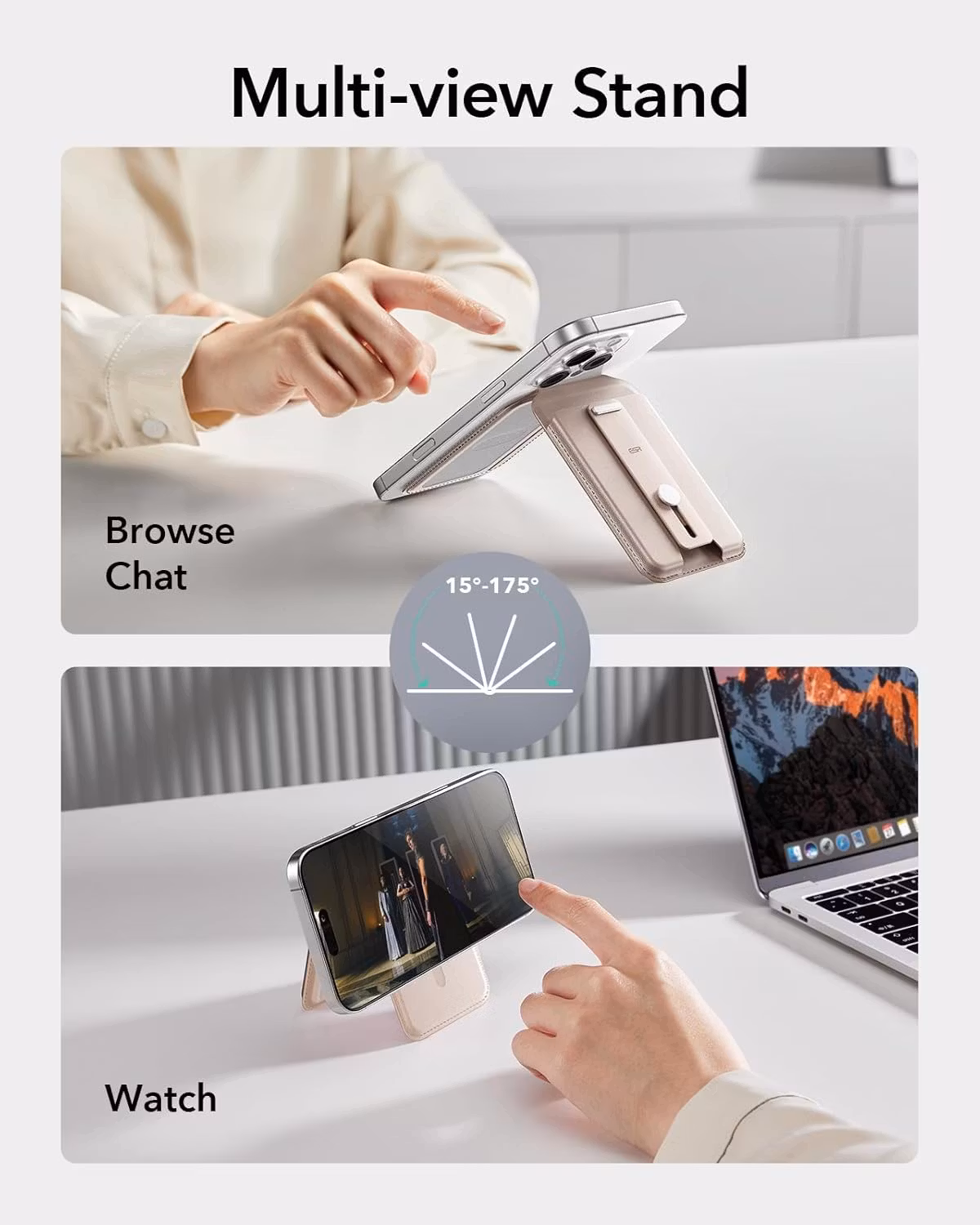 Beige - ESR Grip Wallet Stand • MagSafe Plånbok