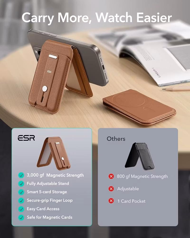Brown - ESR Grip Wallet Stand • MagSafe Plånbok