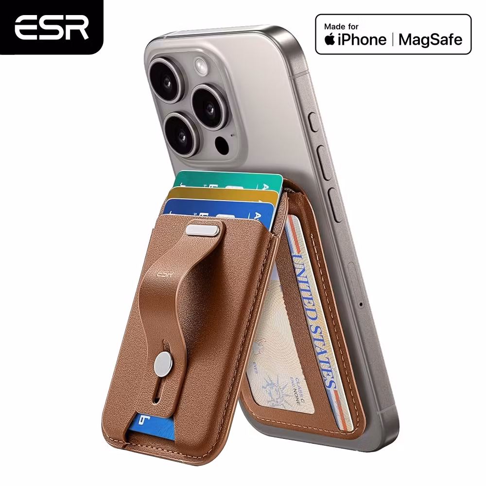 Brown - ESR Grip Wallet Stand • MagSafe Plånbok