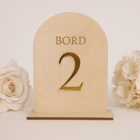 Bordsnummer - Trä & guldspegel