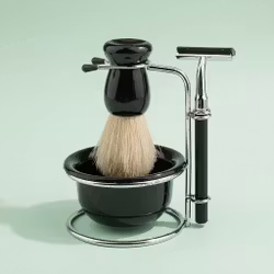 Kattava parranajosetti telineellä