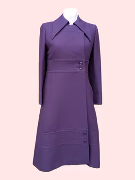 Eksklusiv Vintage 60’er Uldfrakke – Magasin – Lilla – Str. 36