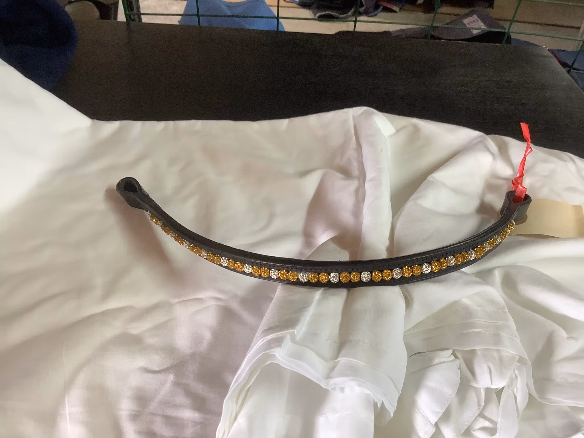 Pannband läder,svart med bling,F(41 cm)