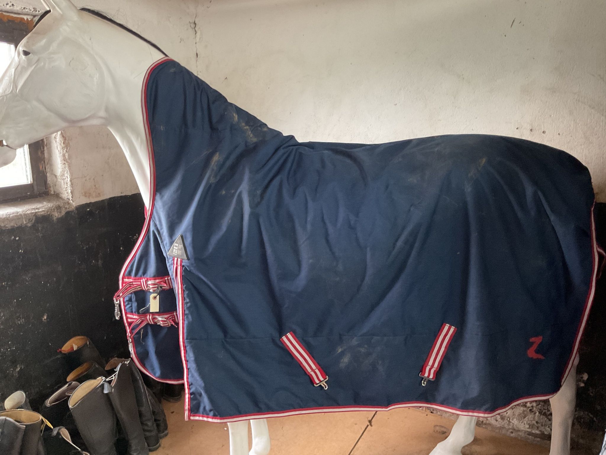 Horze fodrat regntäcke,blått,otvättat,135 cm
