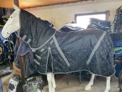 Catago,stalltäcke med hals man kan rulla ihop,100 gr, 135 cm, svart/grått, nytt