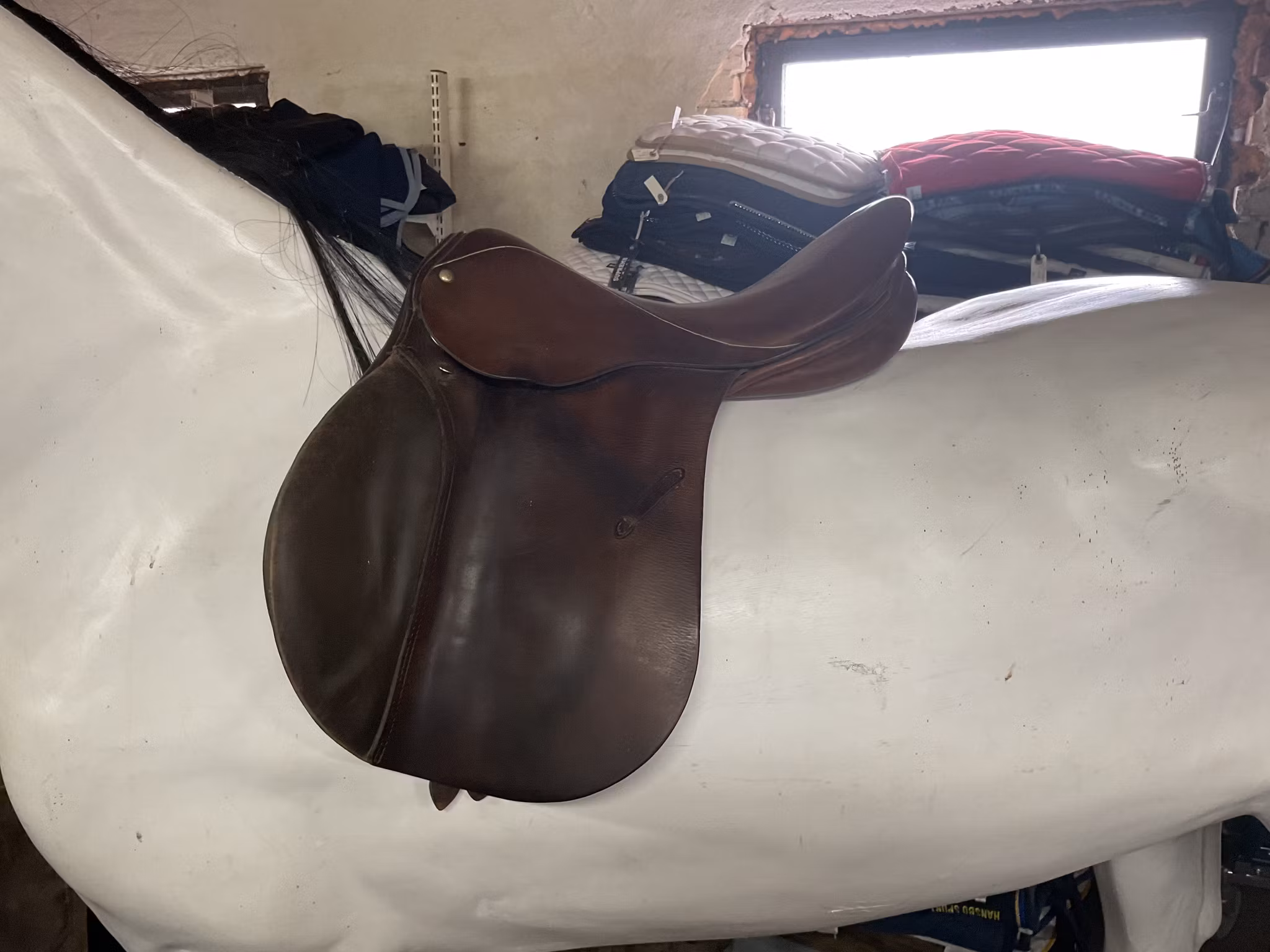 Stubben sadel,17”, 30” i bom,släppt i ena sömmen på ena kåpan