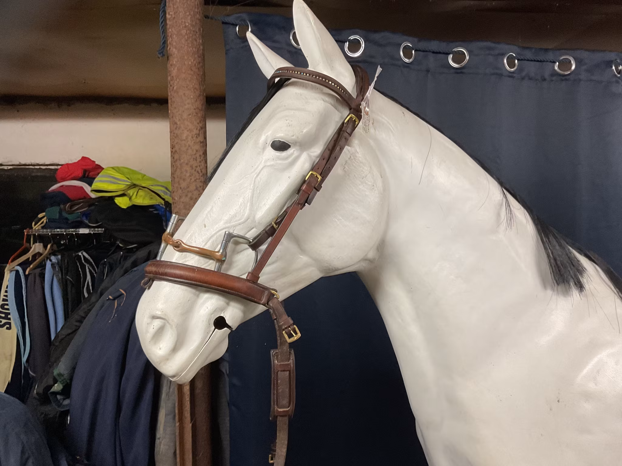 Cheval träns,brunt,f,ej nosrem,inkl tvådelat sweet iron bett 13 cm, fattas några pärlor i pannbandet