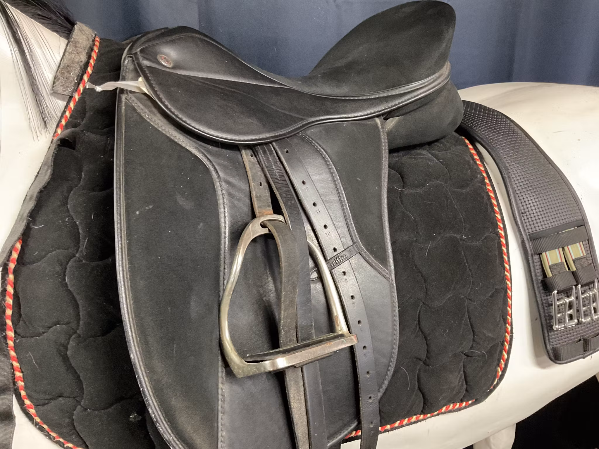 Griffin dressyrsadel,svart,17”,w,inkl schabrak,protector sadelgjord 75 cm,stigläder 150 cm, stigbyglar 11,5 cm