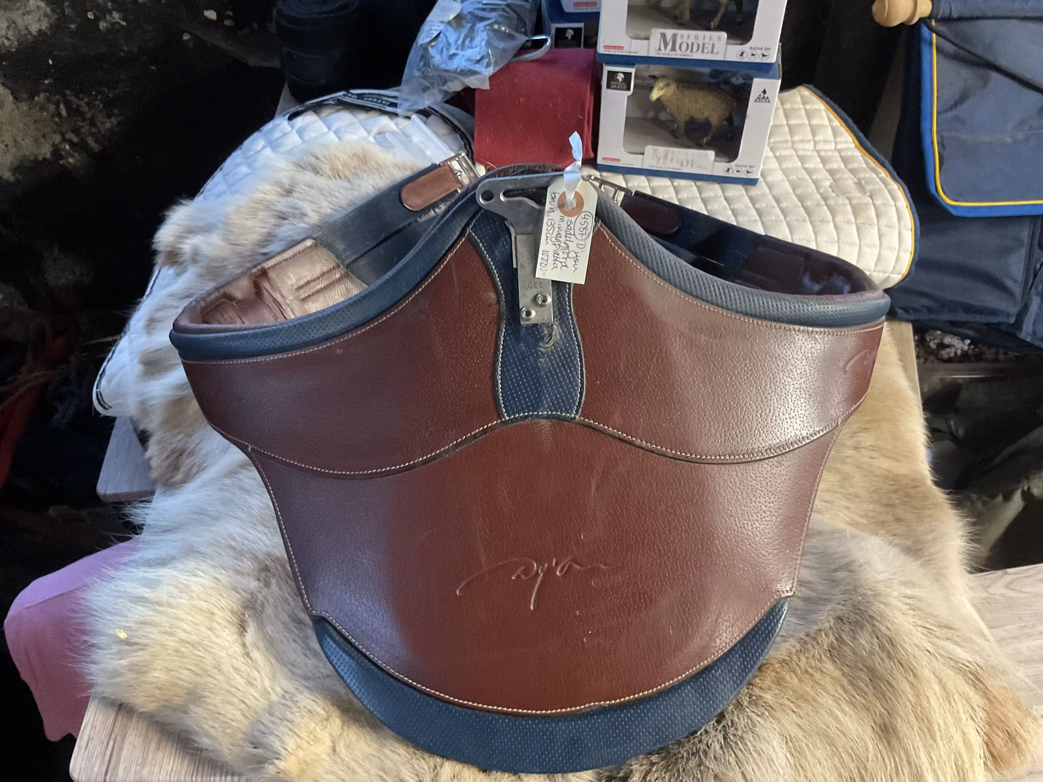D`yon sadelgjord med magplatta, brun, 135 cm