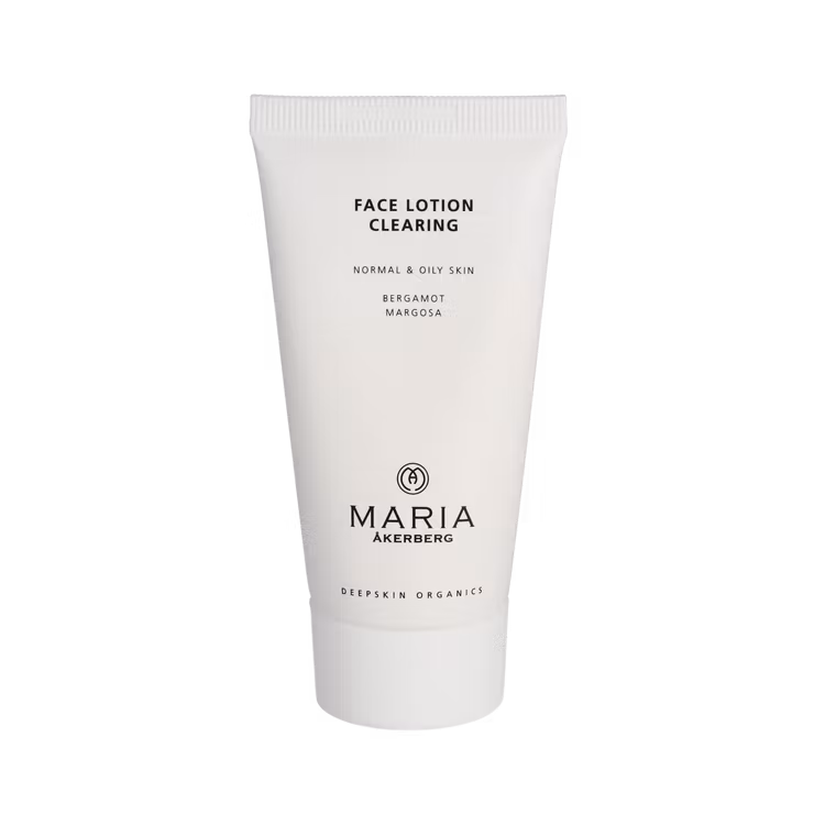 Maria Åkerbergs Face Lotion Clearing är en fuktbevarande lotion för normal till fet hud. Den är balanserande (ej uttorkande) och passar därför mycket bra att börja med när man går över från cremer med