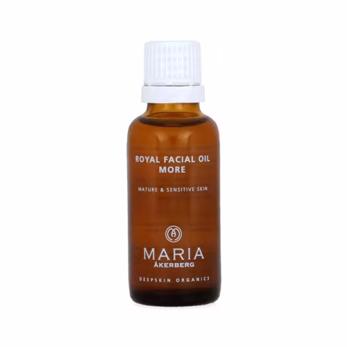 Maria Åkerberg Royal Facial Oil More är en utslätande och fuktbevarande ansiktsolja för mogen och känslig hud, även med rosacea och ytliga blodkärl. Den ökar cellernas syreupptagning, elasticitet och