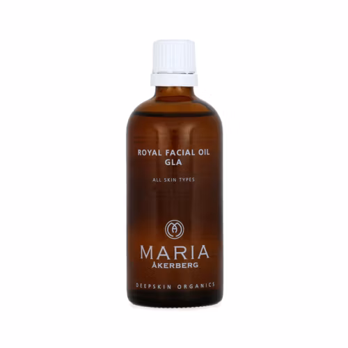 Maria Åkerberg Royal Facial Oil GLA är en utslätande och fuktgivande ansiktsolja med Gurkörtsolja, Jojobaolja och Nyponfröolja, lämplig för alla hudtyper, fri från eteriska oljor.  Royal Facial Oil GL