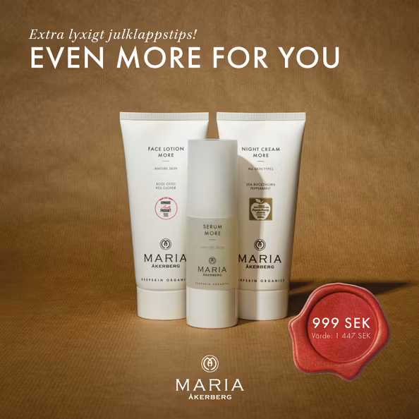 Even More For You är julboxen som innehåller en triad av Maria Åkerbergs bästsäljande Moreprodukter  Face Lotion More 100 ml Night Cream More 100 ml  Serum More 30 ml