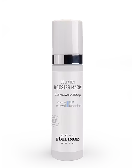 Collagen Booster Mask är ansiktsmasken för mogen hud från Föllinge PRO med naturligt retinol, BHA, hyaluronsyra och algextrakt.