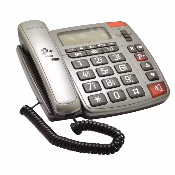 Amplicom PowerTel 196 speciellt utvecklad för hörapparatanvändare och personer med nedsatt hörsel.